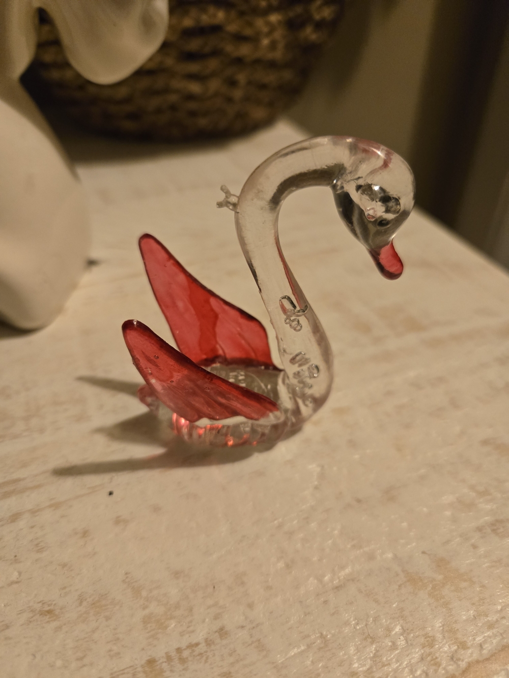 Glass Swan Figurine with Red Wings